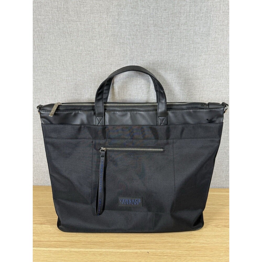 Versace Parfums Black Nylon Large Travel Shoulder Tote Bag Shopper with Strap
